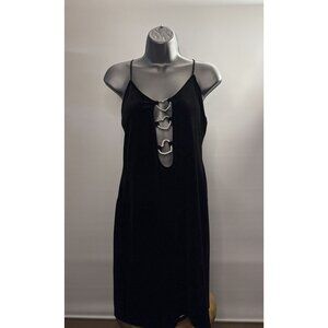 SHEIN Black Velvet Mini Sexy Rhinestone Heart Cutouts Spaghetti Straps Dress
